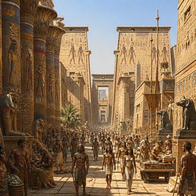 urban street with city activity — Ancient Egyptian Architecture