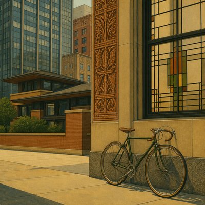 bicyle resting against a wall — Chicago Art Style