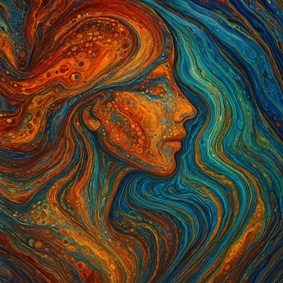 an abstract painting of a woman's face and hair