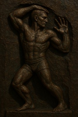 a bronze statue of a man holding his hands up