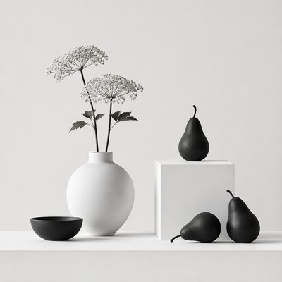 still life arrangement of fruits and flowers