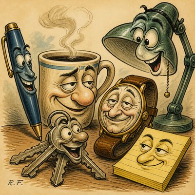 still life with everyday objects — Caricature Art Style