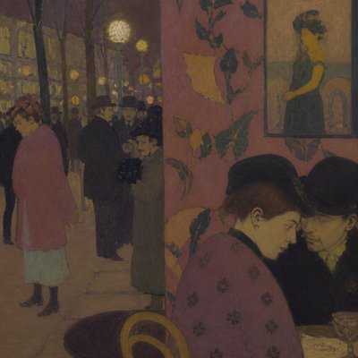 urban street with city activity — Les Nabis Art Style