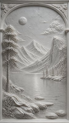 a tranquil mountain lake beneath a starry night sky, no people, no text