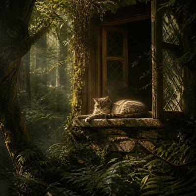 a cat lounging in a sunlit window