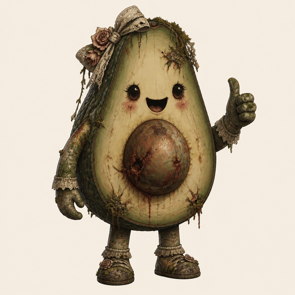a happy avocado character giving a thumbs up, bold readable design on a plain background, no text