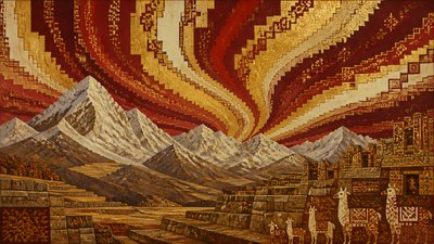 a flowing aurora over snowy peaks, wide sweeping composition, no people, no text