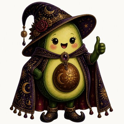 a happy avocado character giving a thumbs up, bold readable design on a plain background, no text