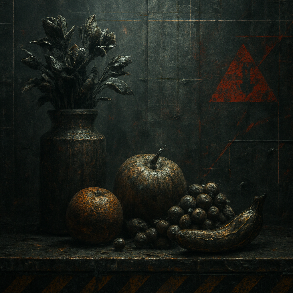still life arrangement of fruits and flowers