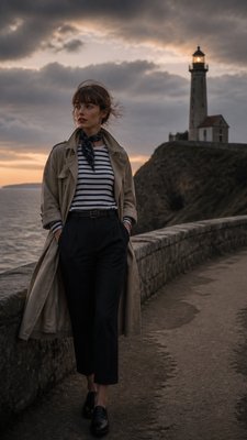 a lone lighthouse on a cliff at dusk under a dramatic sky, no text or lettering