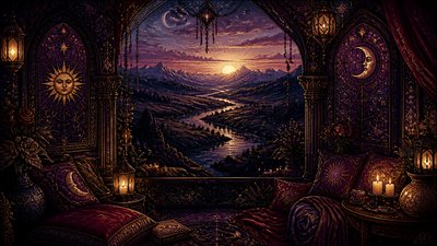 a vast valley with a river winding toward distant mountains at sunrise, no people, no text