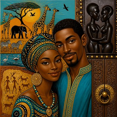 portrait of two people together — Tanzanian Art Style