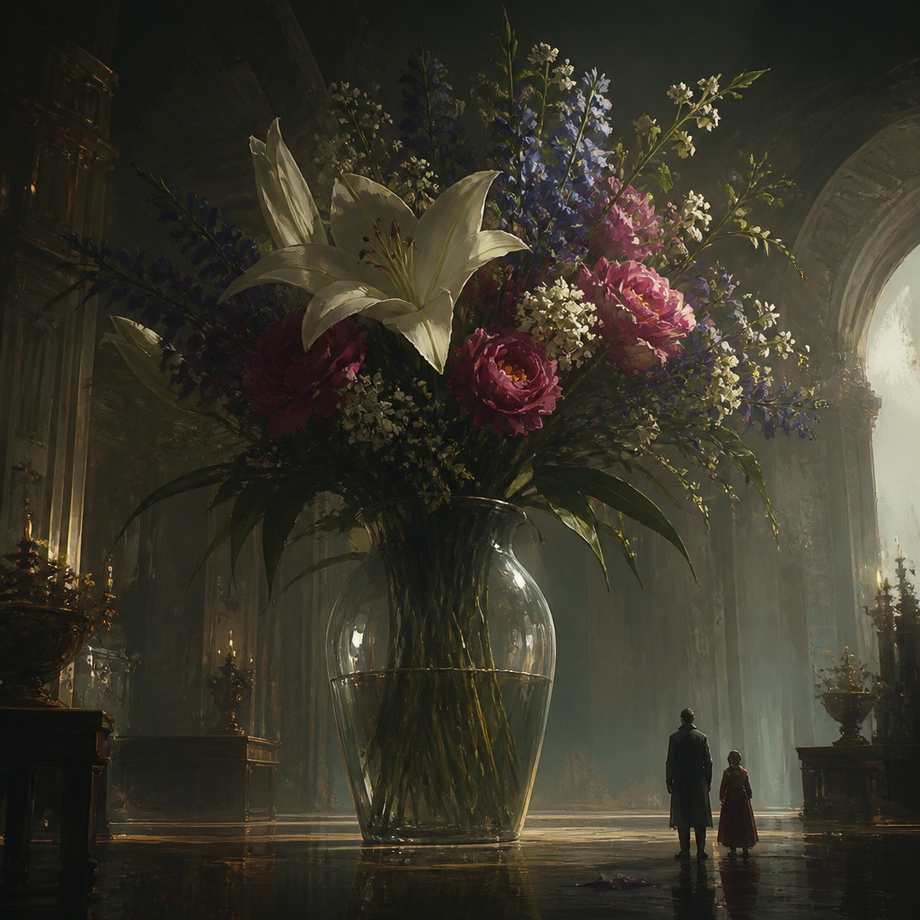 bouquet of flowers in a glass vase — Concept Art Style