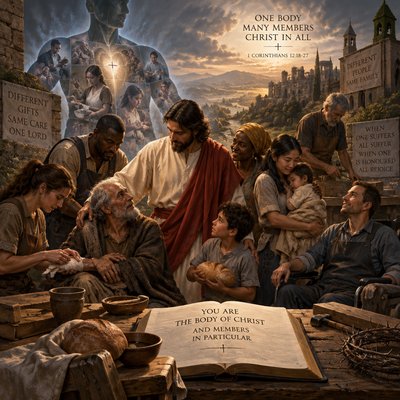1 Corinthians 12:18-27 KJV  But now hath God set the members every one of them in the body, as it hath pleased him.  (19)  And if they were all one member, where were the body?  (20)  But now are they many members, yet but one body.  (21)  And the eye cannot say unto the hand, I have no need of thee: nor again the head to the feet, I have no need of you.  (22)  Nay, much more those members of the body, which seem to be more feeble, are necessary:  (23)  And those members of the body, which we think to be less honourable, upon these we bestow more abundant honour; and our uncomely parts have more abundant comeliness.  (24)  For our comely parts have no need: but God hath tempered the body together, having given more abundant honour to that part which lacked:  (25)  That there should be no schism in the body; but that the members should have the same care one for another.  (26)  And whether one member suffer, all the members suffer with it; or one member be honoured, all the members rejoice with it.  (27)  Now ye are the body of Christ, and members in particular.

