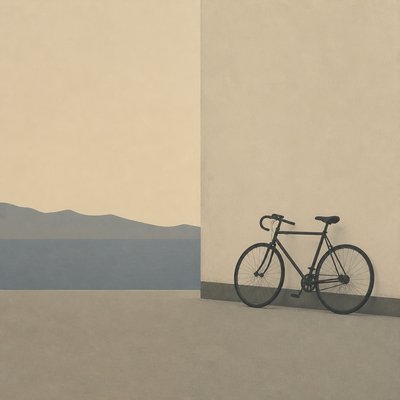 bicyle resting against a wall — Minimalist Landscape Art Style