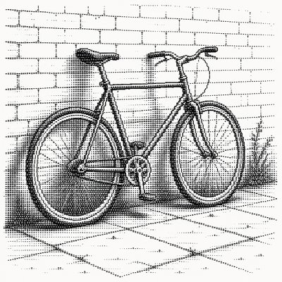 bicyle resting against a wall