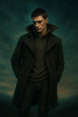 a painting of a man in a coat