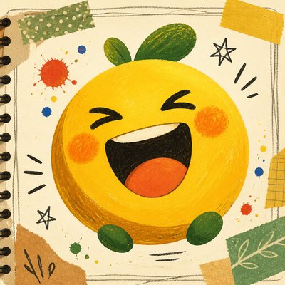 an exaggerated laughing face of an original round mascot character, bold and readable at small size, plain background, no text