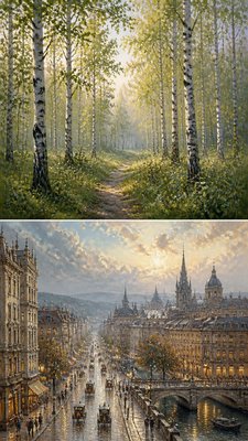 a serene birch forest in soft morning light, no people, no text