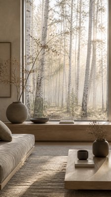 a serene birch forest in soft morning light, no people, no text