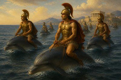 ancient greek iwarriors riding dolphins