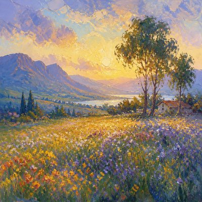 wide landscape with natural scenery — Impressionist Nature Art
