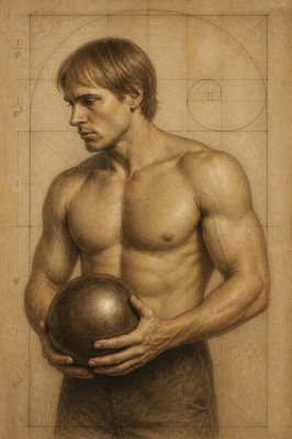 a drawing of a man holding a ball