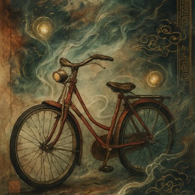 bicyle resting against a wall