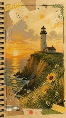 a lone lighthouse on a cliff at dusk under a dramatic sky, no text or lettering