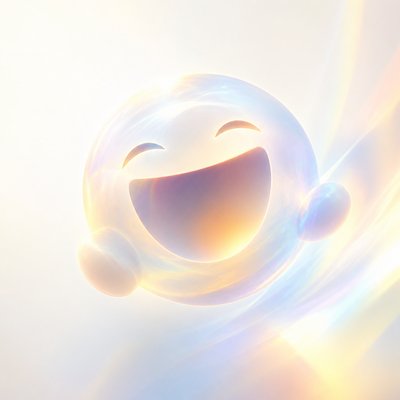 an exaggerated laughing face of an original round mascot character, bold and readable at small size, plain background, no text