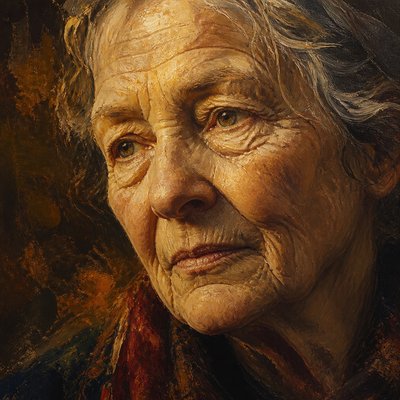 close-up portrait of an elderly person with expressive weathered features