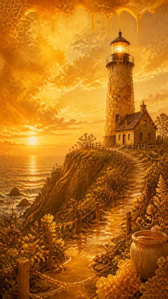 a lone lighthouse on a cliff at dusk under a dramatic sky, no text or lettering
