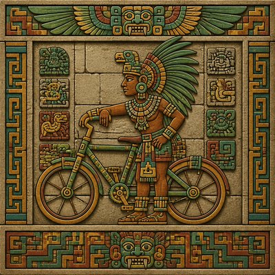 bicyle resting against a wall — Pre-Columbian Art Style