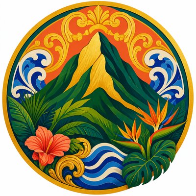 an emblem of a mountain peak inside a circle, simple bold shapes on a plain background, no text or lettering