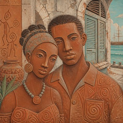 portrait of two people together — Antiguan Art Style