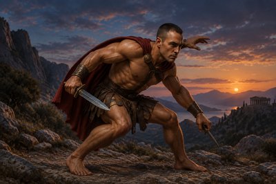 a painting of a man with a sword in his hand