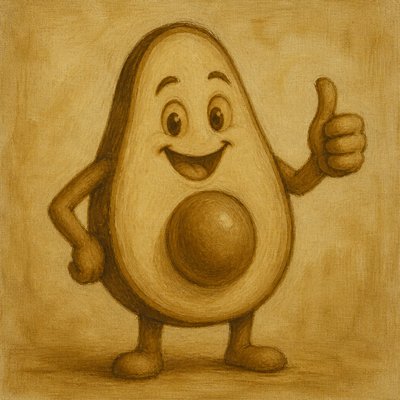 a happy avocado character giving a thumbs up, bold readable design on a plain background, no text