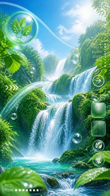 a cascading waterfall in a lush green gorge, no people