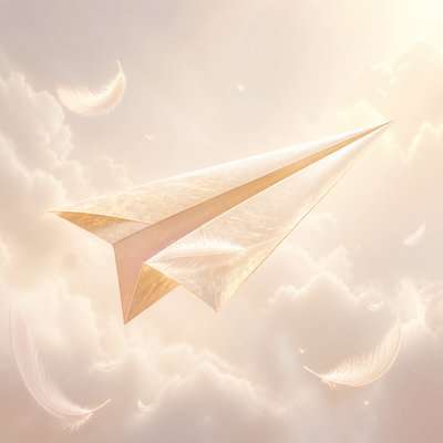 a paper plane, clean minimal composition on a plain background, no text