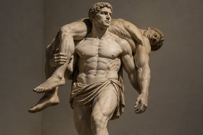 ancient greek athlete carrying another athlete
