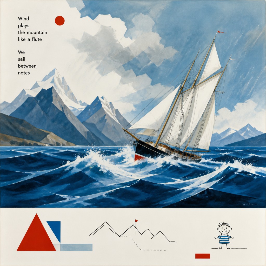 sailing ship on a stormy sea — Swiss Art Style