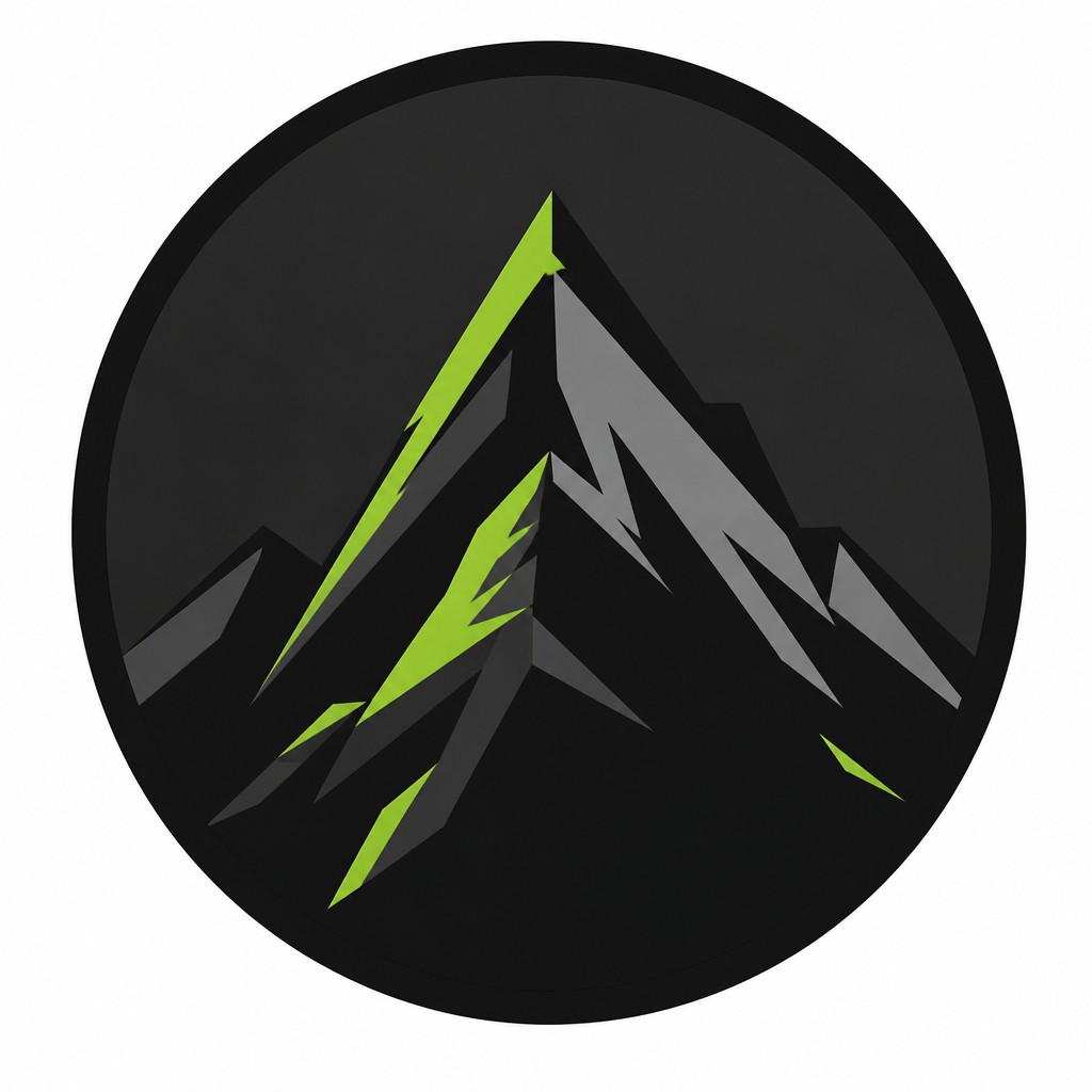 an emblem of a mountain peak inside a circle, simple bold shapes on a plain background, no text or lettering