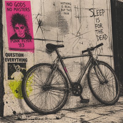 bicyle resting against a wall