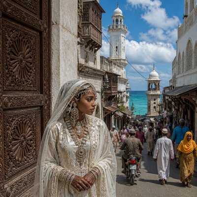 urban street with city activity — Comorian Art Style