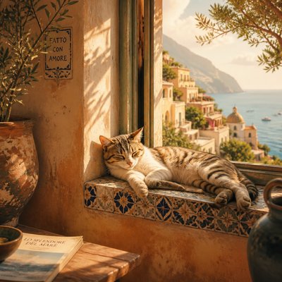 a cat lounging in a sunlit window