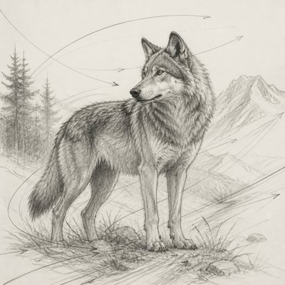 animal standing in natural pose — Implied Line Art Style