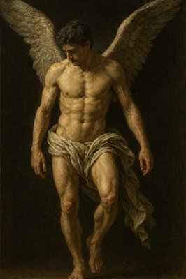 a painting of a man with angel wings