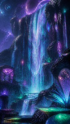 towering waterfall cascading down a cliff