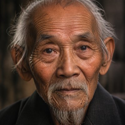close-up portrait of an elderly person with expressive weathered features