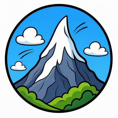an emblem of a mountain peak inside a circle, simple bold shapes on a plain background, no text or lettering